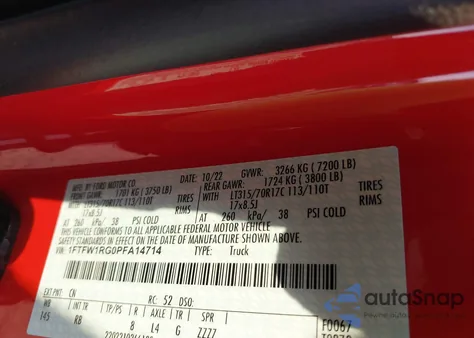 2023 Ford F-150 Raptor z USA, uszkodzony, nr VIN 1FTFW1RG0PFA14714